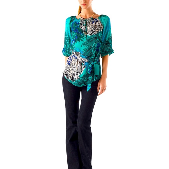 WHBM Floral Split Sleeve Silk Blouse W/ Sash Like New Worn Once size Small - Picture 1 of 17